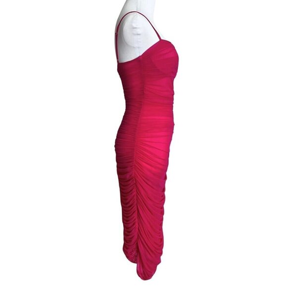 ARITZIA BABATON LUXOR FUCHSIA PINK RUCHED MESH DRESS - 0 - Picture 3 of 13